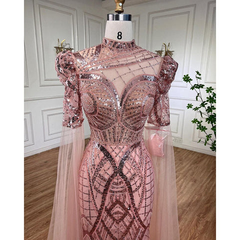 Robe de soirée de luxe vert émeraude à manches cape, élégante robe de soirée de mariage pour femmes, LA72077, 2025 