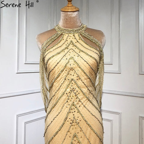 Sale Luxury Gold Mermaid Evening Dresses Gowns 2025 Beading Elegant Sexy For Women Party LA70998