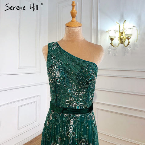 Luxury Green A-Line Evening Dresses Gowns 2025 Sexy One-Shoulder Beading For Women Party LA70921