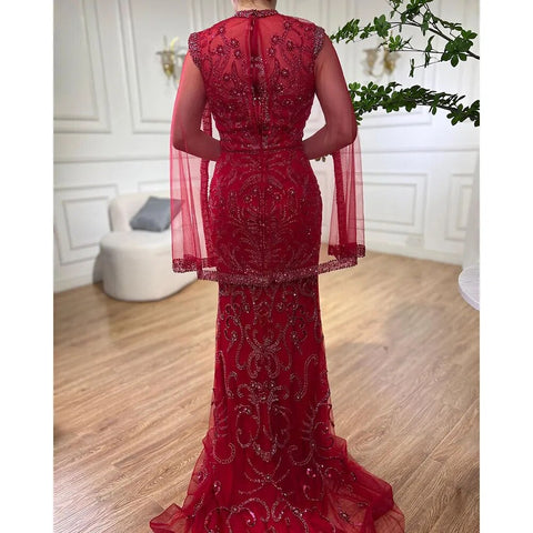 Vestidos de noche de lujo color gris nude con capa, sirena, elegantes y sexys, con cuentas, para mujer, fiesta, LA71027 