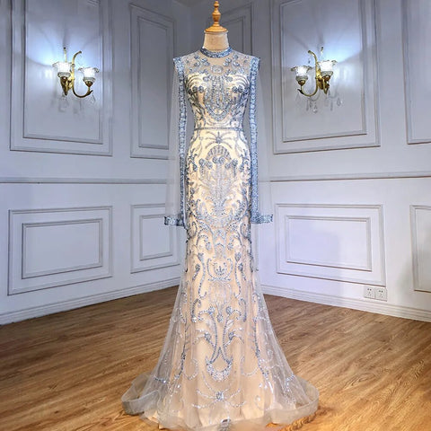 Vestidos de noche de lujo color gris nude con capa, sirena, elegantes y sexys, con cuentas, para mujer, fiesta, LA71027 