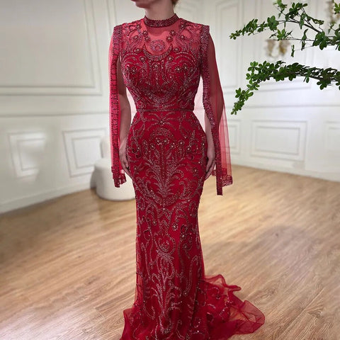 Vestidos de noche de lujo color gris nude con capa, sirena, elegantes y sexys, con cuentas, para mujer, fiesta, LA71027 