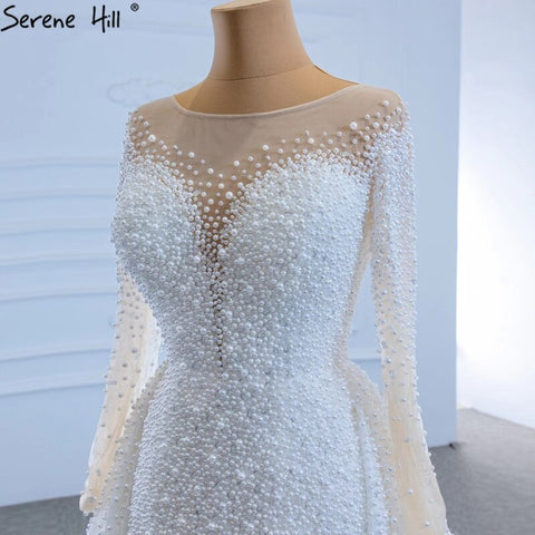 Robe de mariée sirène de luxe ivoire avec traîne amovible, robe de mariée ornée de perles, sur mesure, HM67182, 2025 