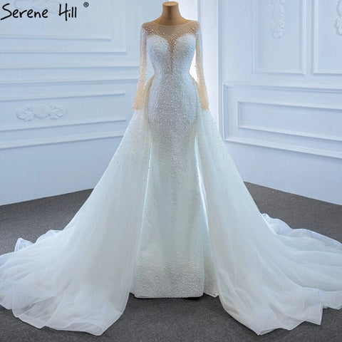 Robe de mariée sirène de luxe ivoire avec traîne amovible, robe de mariée ornée de perles, sur mesure, HM67182, 2025 