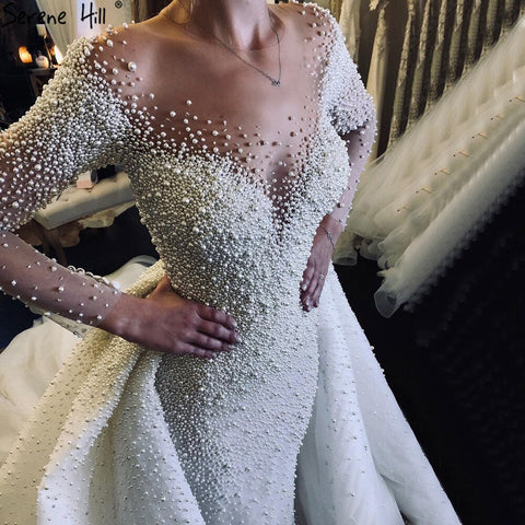 Robe de mariée sirène de luxe ivoire avec traîne amovible, robe de mariée ornée de perles, sur mesure, HM67182, 2025 