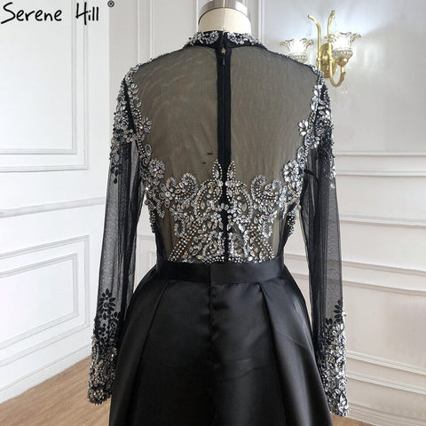 Vestido de noche musulmán de lujo negro con sobrefalda, corte sirena, largo y elegante, para mujer LA71011 