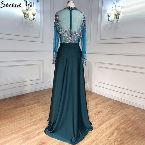 Vestido de noche musulmán de lujo negro con sobrefalda, corte sirena, largo y elegante, para mujer LA71011 