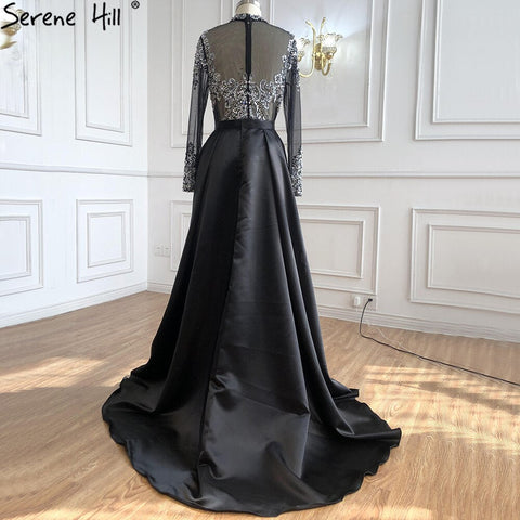 Vestido de noche musulmán de lujo negro con sobrefalda, corte sirena, largo y elegante, para mujer LA71011 