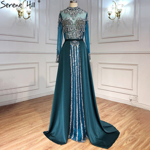 Vestido de noche musulmán de lujo negro con sobrefalda, corte sirena, largo y elegante, para mujer LA71011 