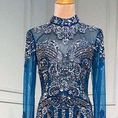 Vestido de noche musulmán de lujo negro con sobrefalda, corte sirena, largo y elegante, para mujer LA71011 