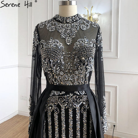 Vestido de noche musulmán de lujo negro con sobrefalda, corte sirena, largo y elegante, para mujer LA71011 