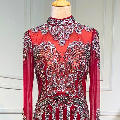 Vestido de noche musulmán de lujo negro con sobrefalda, corte sirena, largo y elegante, para mujer LA71011 