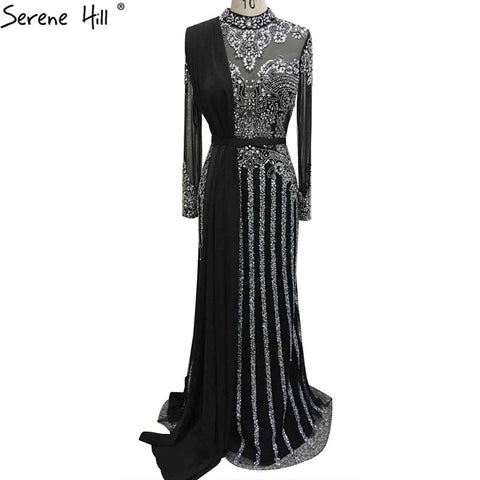 Luxury Muslim Gray Luxury Long Elegant with Detachable Train Mermaid Evening Gowns Dresses  For Woman LA70199