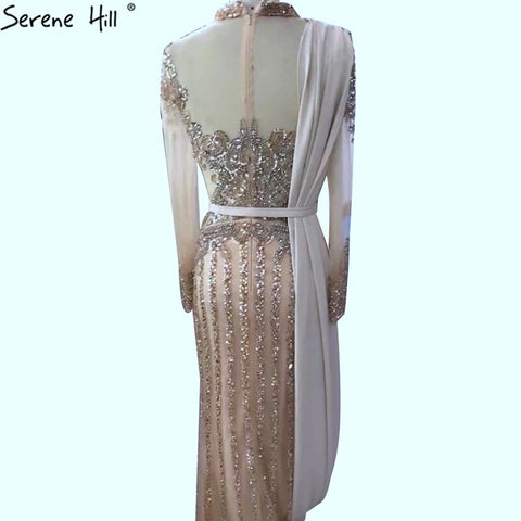 Luxury Muslim Gray Luxury Long Elegant with Detachable Train Mermaid Evening Gowns Dresses  For Woman LA70199