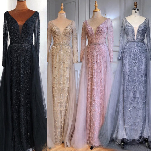 Vestido de noche elegante de sirena, de lujo, musulmán, rosa, con cola, para mujer, fiesta, LA70433 