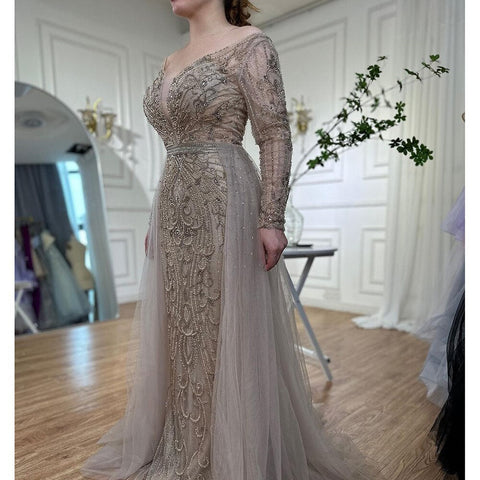 Vestido de noche elegante de sirena, de lujo, musulmán, rosa, con cola, para mujer, fiesta, LA70433 