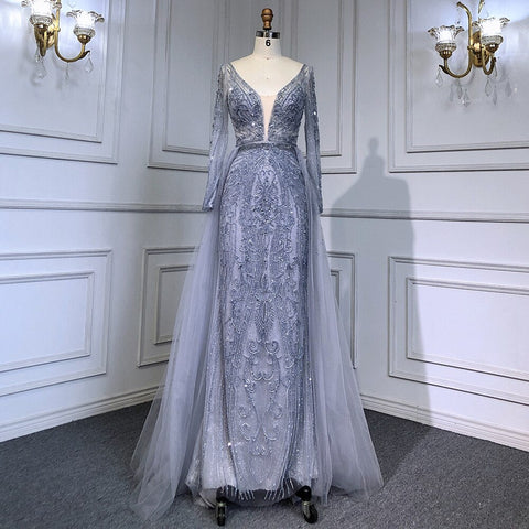 Vestido de noche elegante de sirena, de lujo, musulmán, rosa, con cola, para mujer, fiesta, LA70433 