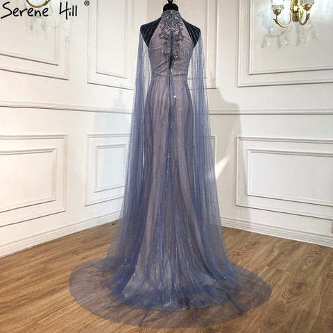 Robe de soirée de luxe bleu marine avec traîne, style sirène, perles et diamants, élégante pour femmes, LA70807, 2025 