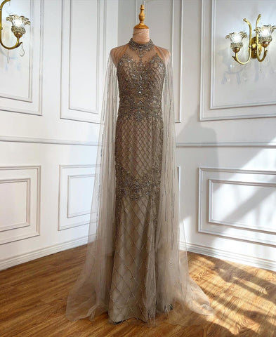 Robe de soirée de luxe bleu marine avec traîne, style sirène, perles et diamants, élégante pour femmes, LA70807, 2025 