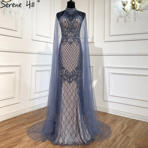 Robe de soirée de luxe bleu marine avec traîne, style sirène, perles et diamants, élégante pour femmes, LA70807, 2025 