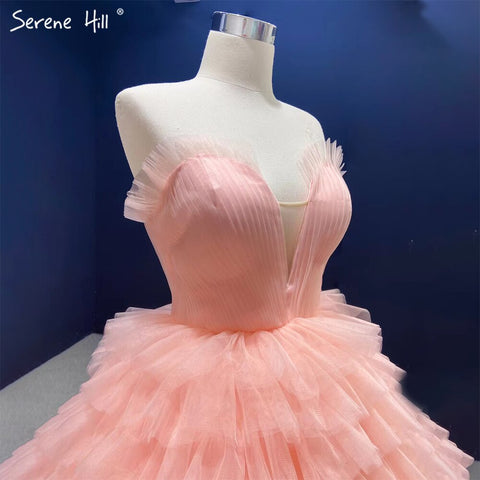 Vestidos de novia sexys color rosa carne 2025 con volantes, capas y cordones, HM67033B, hechos a medida 