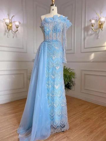 Luxury Pearls Designer One Shoulder  Evening Dresses Gowns LA71649