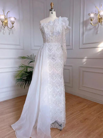 Luxury Pearls Designer One Shoulder  Evening Dresses Gowns LA71649