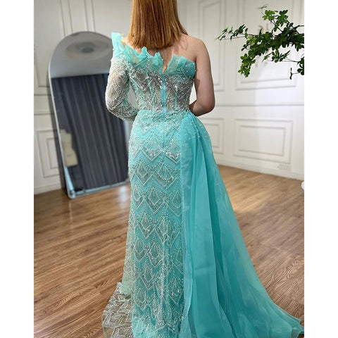 Luxury Pearls Designer One Shoulder  Evening Dresses Gowns LA71649