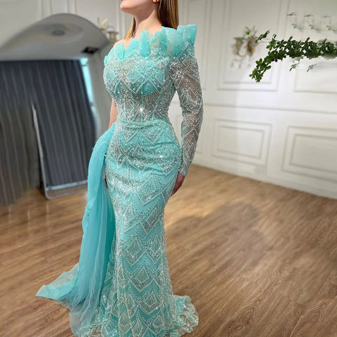 Luxury Pearls Designer One Shoulder  Evening Dresses Gowns LA71649