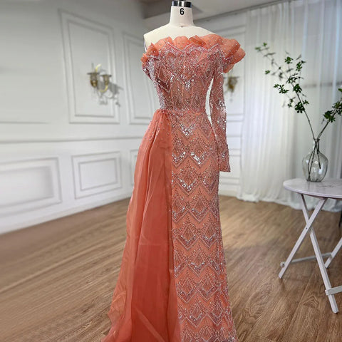 Luxury Pearls Designer One Shoulder  Evening Dresses Gowns LA71649