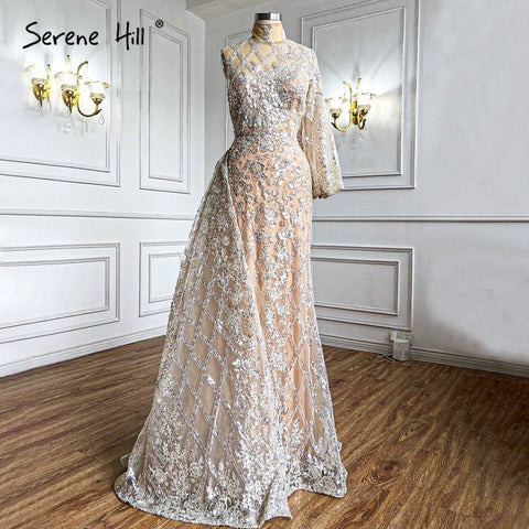 Robe de soirée sirène dorée luxueuse avec jupe, élégante, asymétrique, avec perles, pour femmes, LA71094, 2025
