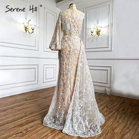 Robe de soirée sirène dorée luxueuse avec jupe, élégante, asymétrique, avec perles, pour femmes, LA71094, 2025