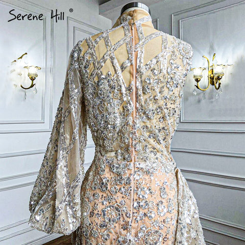 Robe de soirée sirène dorée luxueuse avec jupe, élégante, asymétrique, avec perles, pour femmes, LA71094, 2025