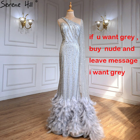 Vestidos de noche de sirena dorados con un solo hombro, elegantes y sexys, con plumas y cuentas, para mujer, para fiesta, LA71096 