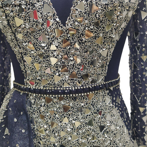 Vestidos de noche de sirena de lujo en azul plateado, elegantes y brillantes, con abertura, sexys, para mujer, para fiesta, LA71050 