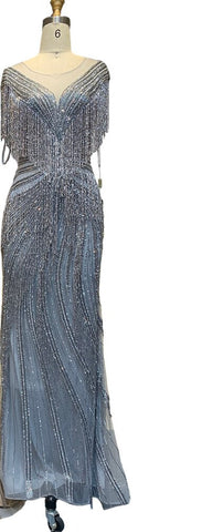 Robe de soirée sirène luxueuse dorée, élégante, avec perles et pompons, pour femme, modèle LA70907, 2025 