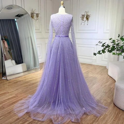 Robe de soirée longue de luxe à manches cape et perles, style A-Line, style Dubaï, 2025, LA71865 