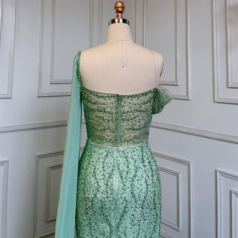 Robe de soirée sirène élégante à la menthe, asymétrique, perlée, pour femme, modèle LA71638, 2025 