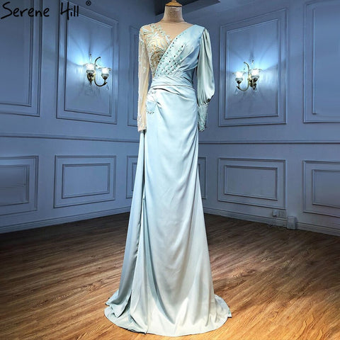 Robe de soirée sirène en satin menthe, élégante et sexy, avec perles, pour femme, LA71092, 2025 