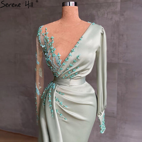 Robe de soirée sirène en satin menthe, élégante et sexy, avec perles, pour femme, LA71092, 2025 