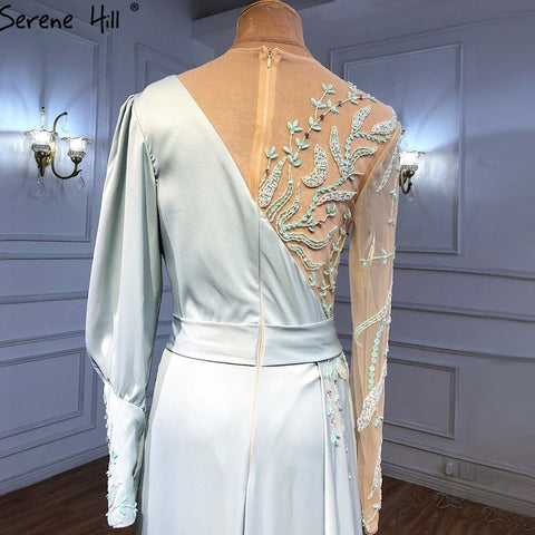 Robe de soirée sirène en satin menthe, élégante et sexy, avec perles, pour femme, LA71092, 2025 