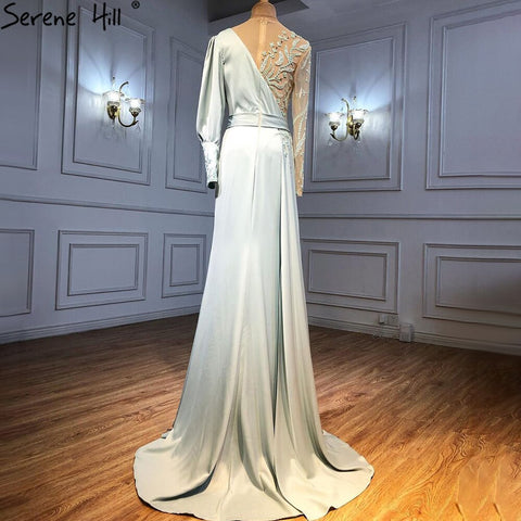 Robe de soirée sirène en satin menthe, élégante et sexy, avec perles, pour femme, LA71092, 2025 