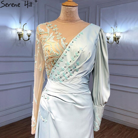 Robe de soirée sirène en satin menthe, élégante et sexy, avec perles, pour femme, LA71092, 2025 