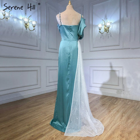 Robe de soirée sirène fendue à la menthe, asymétrique épaule dénudée, diamants, sexy, pour femme, LA70875 