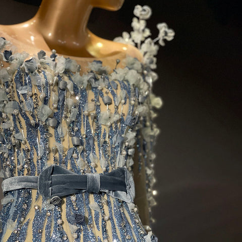 Moslim Blauw Luxe Avond Jurken 2025 Kralen A-Lijn pour femmes fête de mariage LA71549 