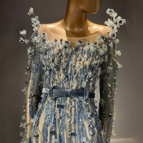 Moslim Blauw Luxe Avond Jurken 2025 Kralen A-Lijn pour femmes fête de mariage LA71549 