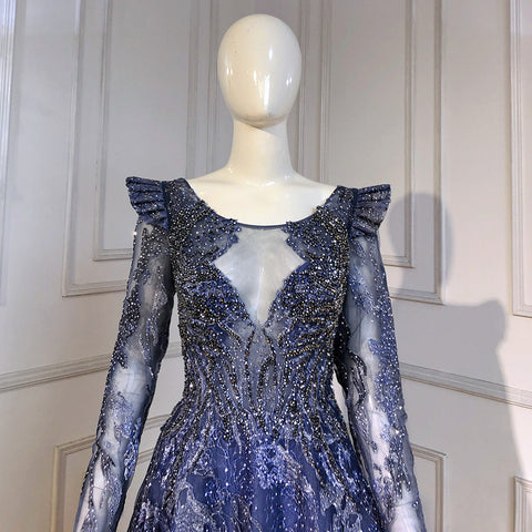 Moslim Blue A-Lijn Avond Jurken 2025 Lace Kralen Luxe pour votre fête LA71552 