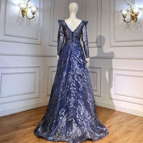 Moslim Blue A-Lijn Avond Jurken 2025 Lace Kralen Luxe pour votre fête LA71552 