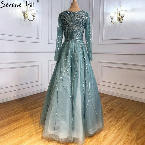 Moslim Groen Luxe Avond Jurken 2025 Kralen A-Lijn pour votre fête de mariage LA71021L 