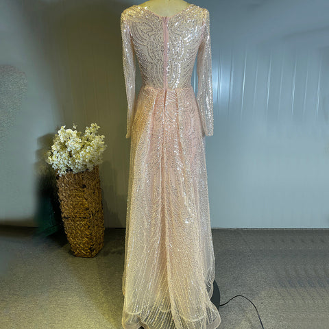 Moslim Perzik Overrok Avond Jurken 2025 Luxe Kralen Élégant Sirène Pour Vrouwen Party LA71494 